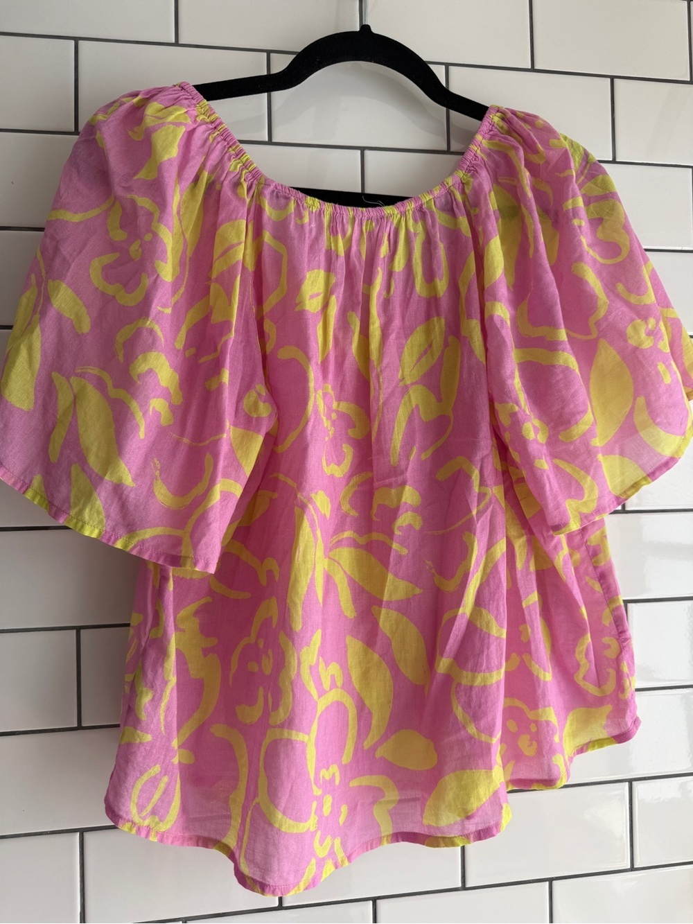 Velvet by Graham & Spencer Pink and Yellow Floral V-Neck Puff Sleeve Blouse - Picture 5 of 5
